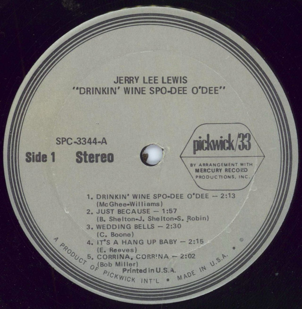 Jerry Lee Lewis Drinkin' Wine Spo-Dee O'Dee US vinyl LP album (LP record) JLLLPDR793275