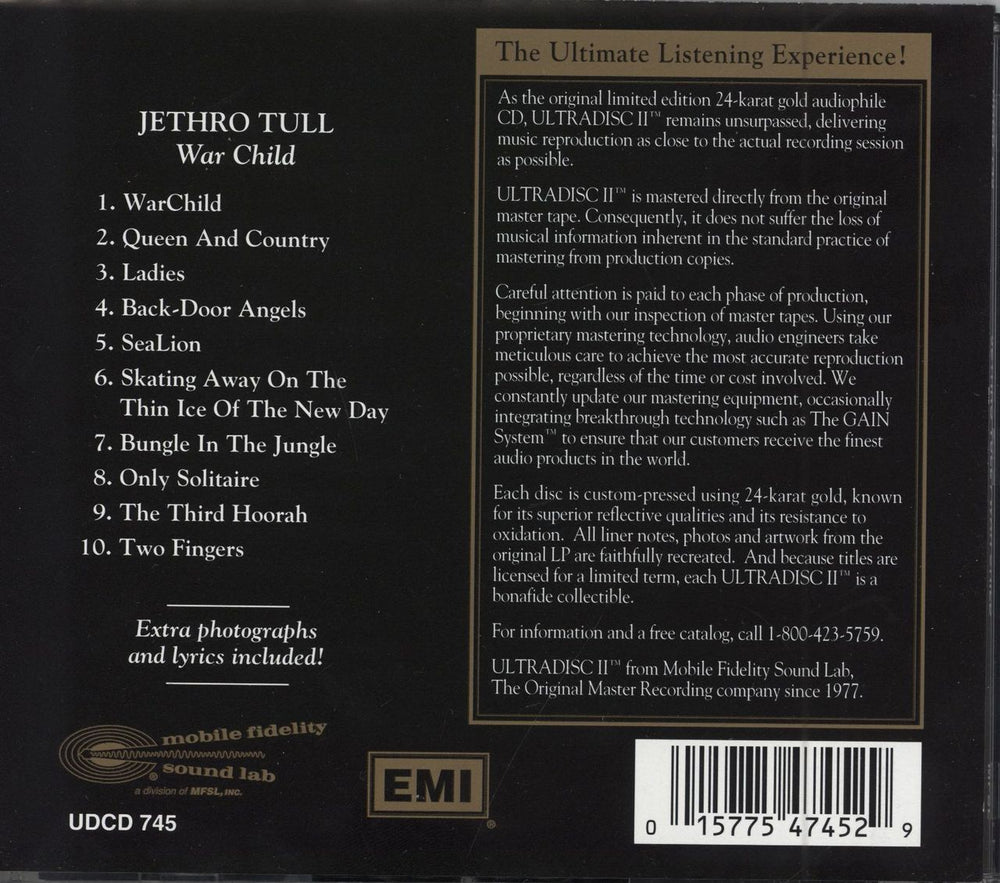 Jethro Tull Warchild US CD album (CDLP) TULCDWA782681