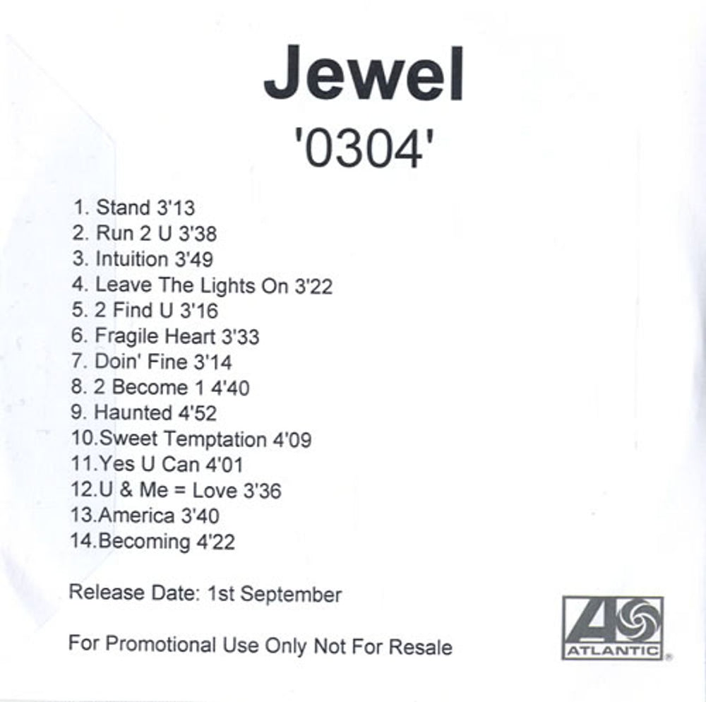 Jewel 0304 UK Promo CD-R acetate JEWCR258661