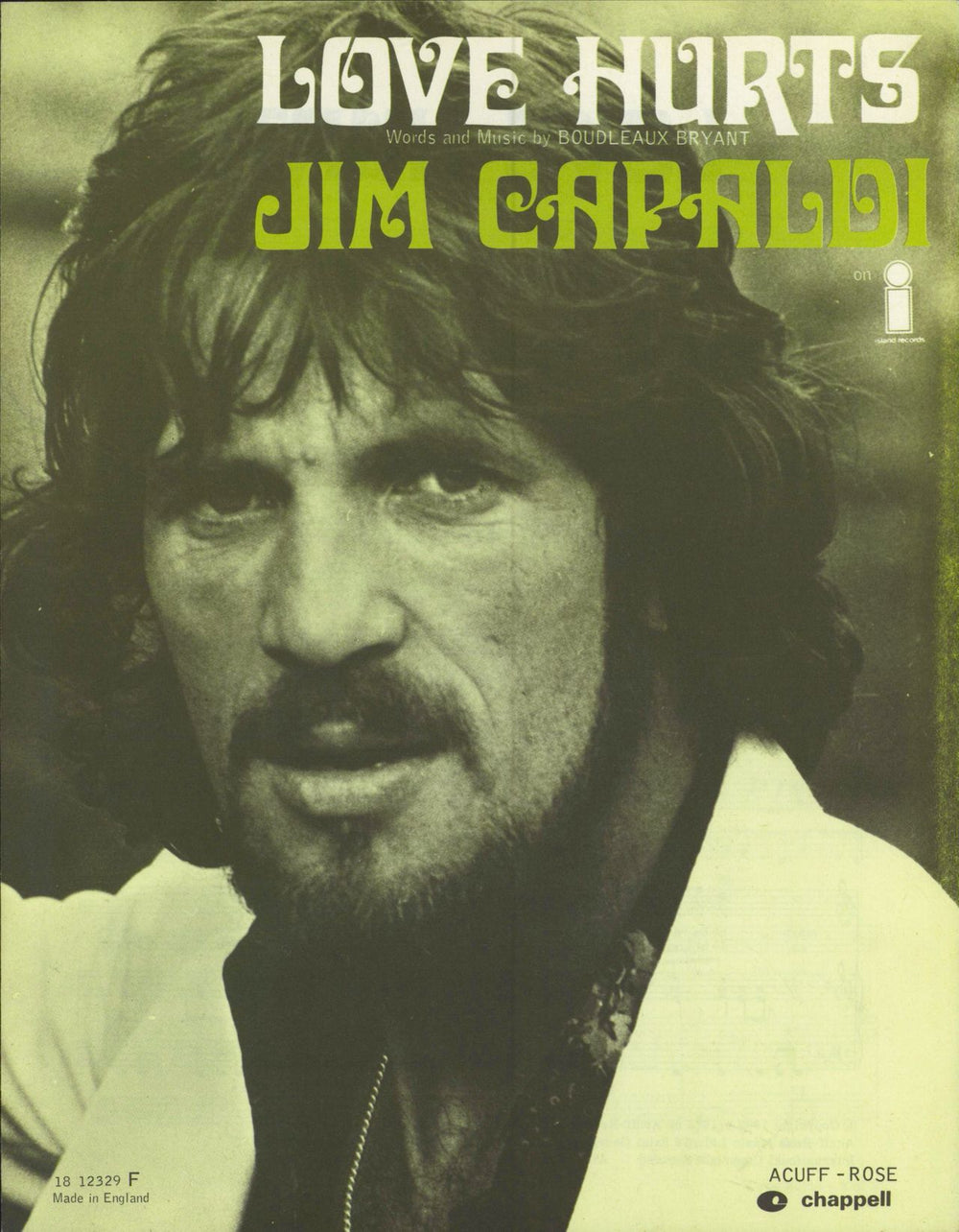 Jim Capaldi Love Hurts UK sheet music SHEET MUSIC