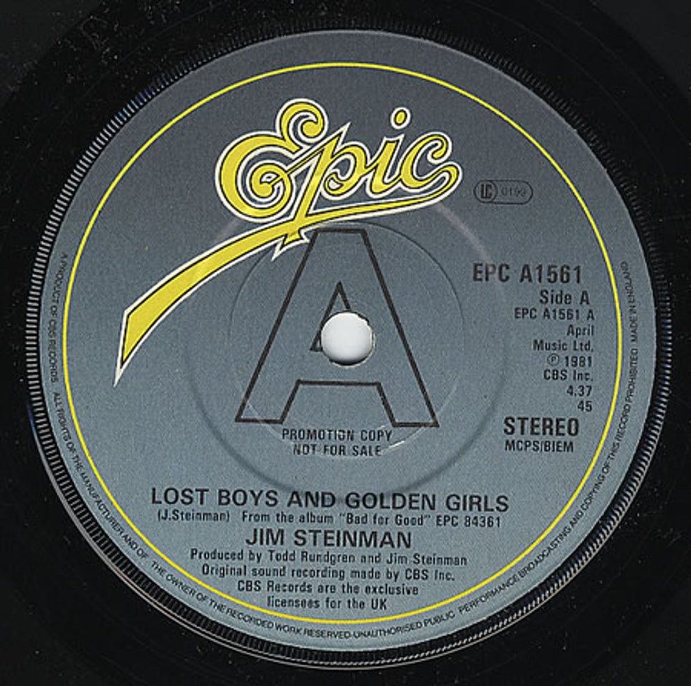 Jim Steinman Lost Boys And Golden Girls UK Promo 7" vinyl single (7 inch record / 45) A1561