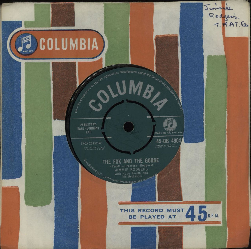 Jimmie Rodgers (Rock & Roll) The Fox And The Goose UK 7" vinyl single (7 inch record / 45) 45-DB4904