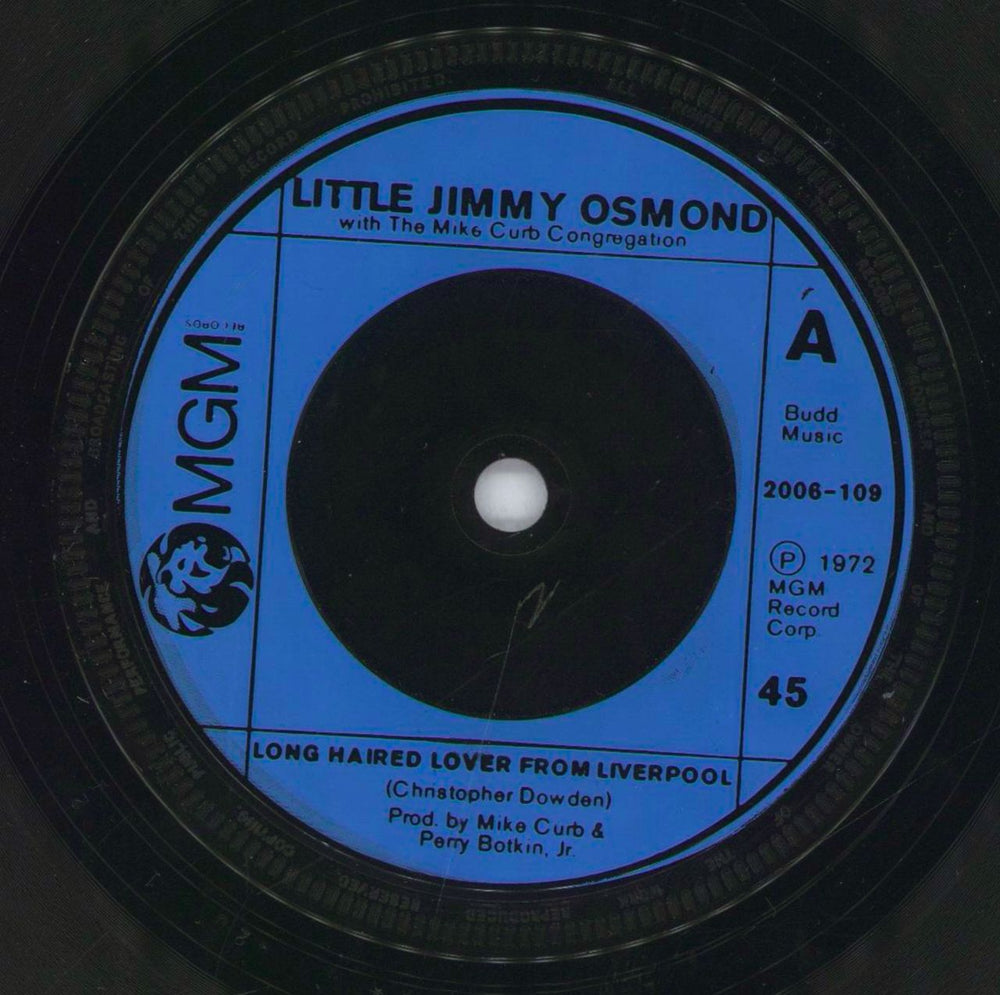 Jimmy Osmond Long Haired Lover From Liverpool - Injection UK 7" vinyl single (7 inch record / 45) 2006-109
