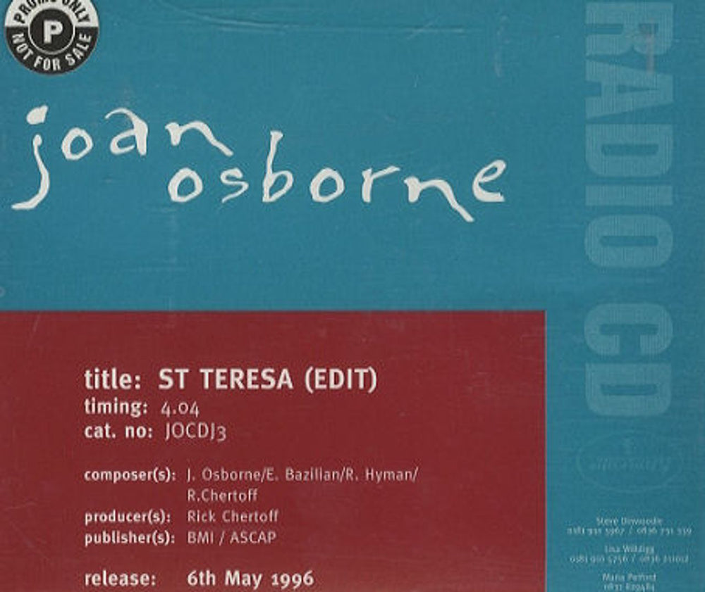 Joan Osborne St Teresa - Picture Sleeve UK Promo CD single (CD5 / 5") JOCDJ3