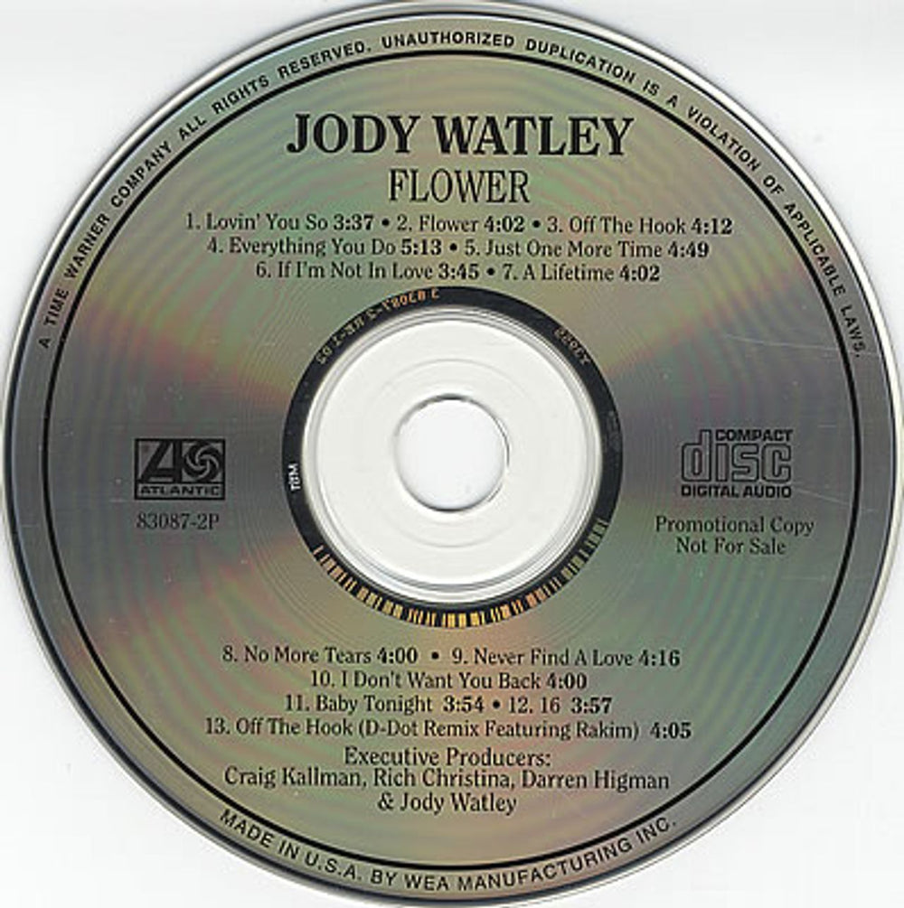 Jody Watley Flower US Promo CD album (CDLP) 83087-2P