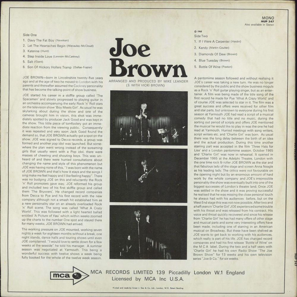 Joe Brown Joe Brown UK vinyl LP album (LP record)