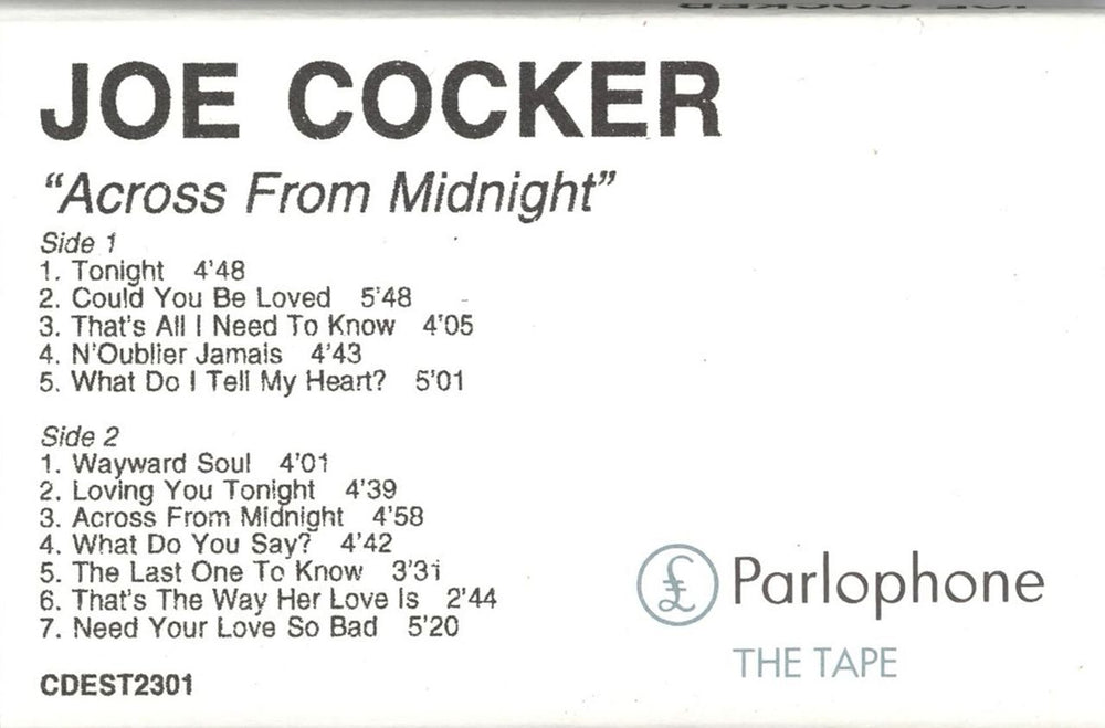 Joe Cocker Across From Midnight UK Promo cassette album PROMO CASSETTE