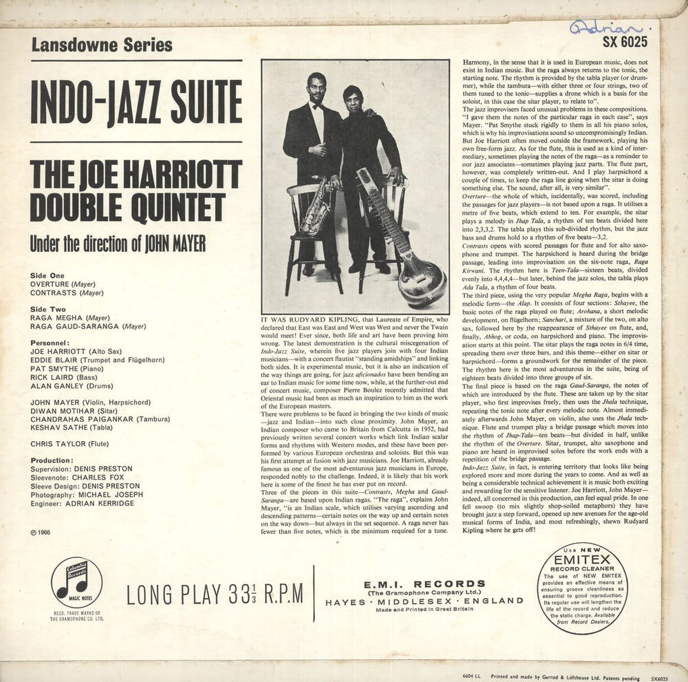 Joe Harriott & John Mayer Indo-Jazz Suite UK vinyl LP album (LP record)