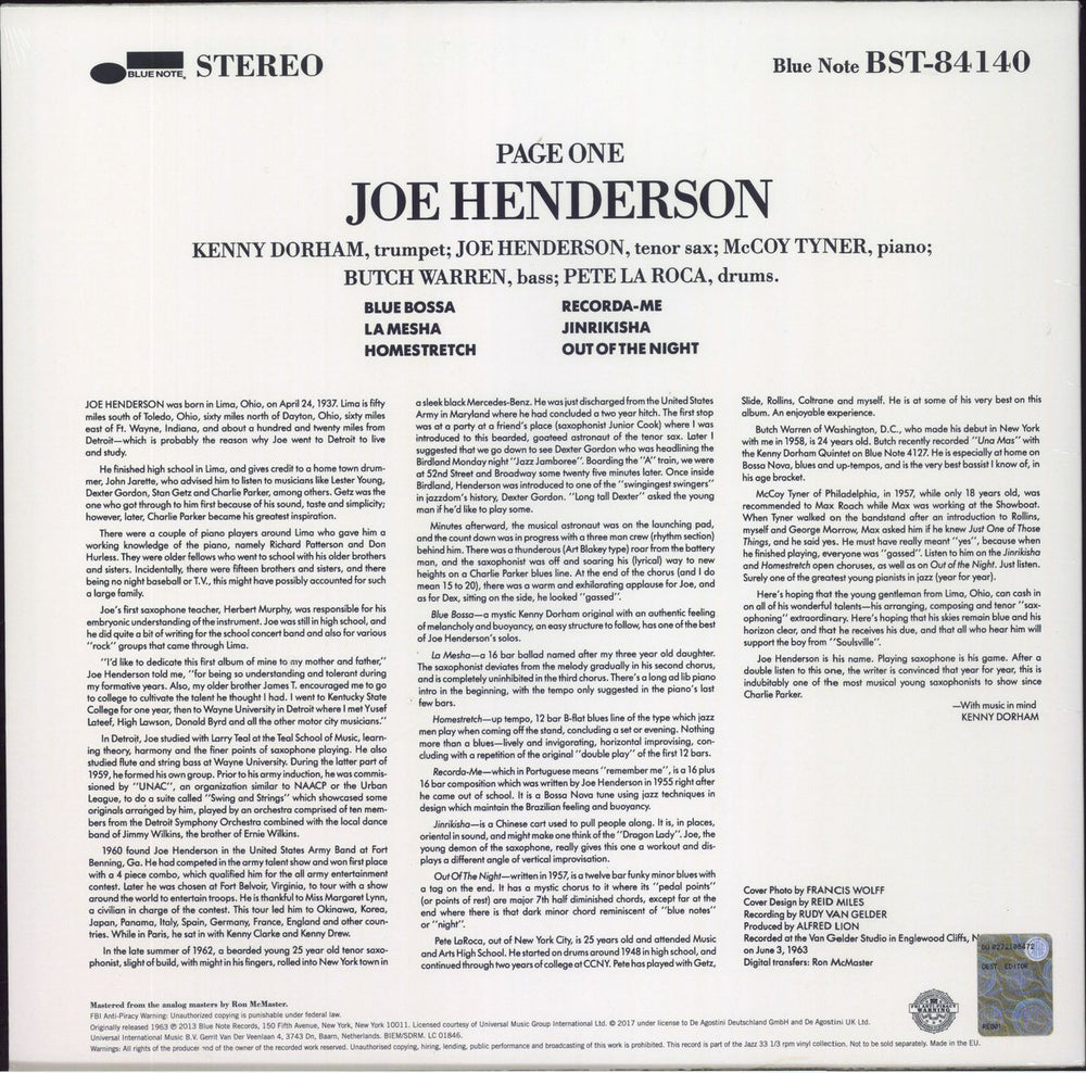 Joe Henderson Page One - 180gm Vinyl - Sealed UK vinyl LP album (LP record)