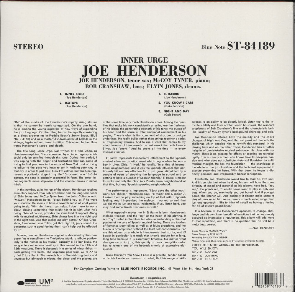 Joe 'Mr Piano' Henderson Inner Urge - 180gm Vinyl - Sealed UK vinyl LP album (LP record) 602438761838