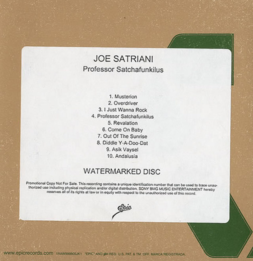 Joe Satriani Professor Satchafunkilus US CD-R acetate CDR-ACETATE