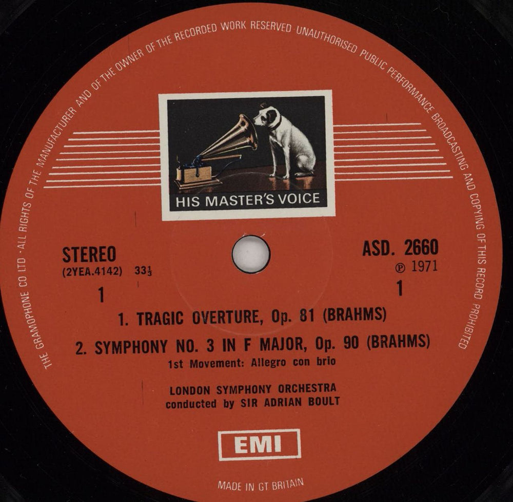 Johannes Brahms Symphony No. 3 in F Major / Tragic Overture - 1st UK vinyl LP album (LP record) B10LPSY750424