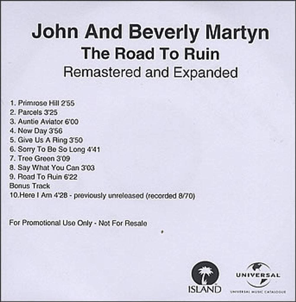 John & Beverley Martyn Stormbringer & The Road To Ruin UK Promo CD-R acetate J3LCRST377431