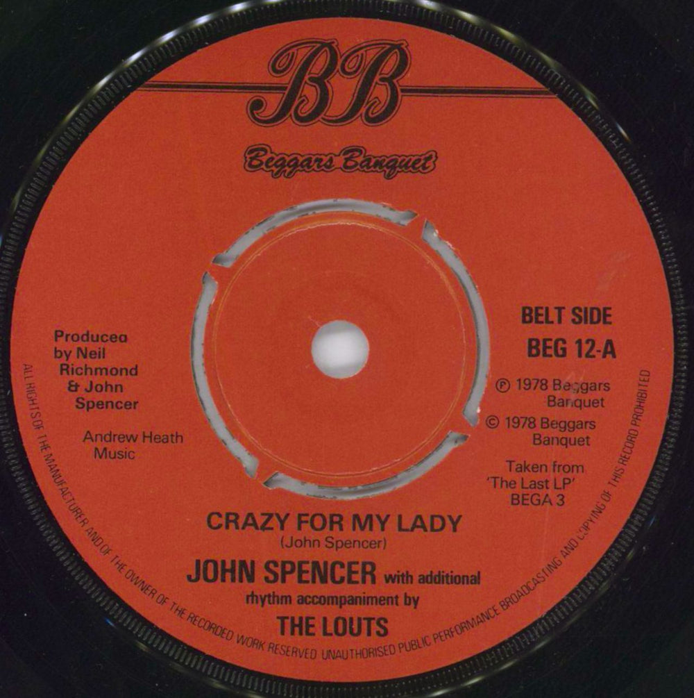 John B Spencer Crazy For My Lady UK 7" vinyl single (7 inch record / 45) K5H07CR818877