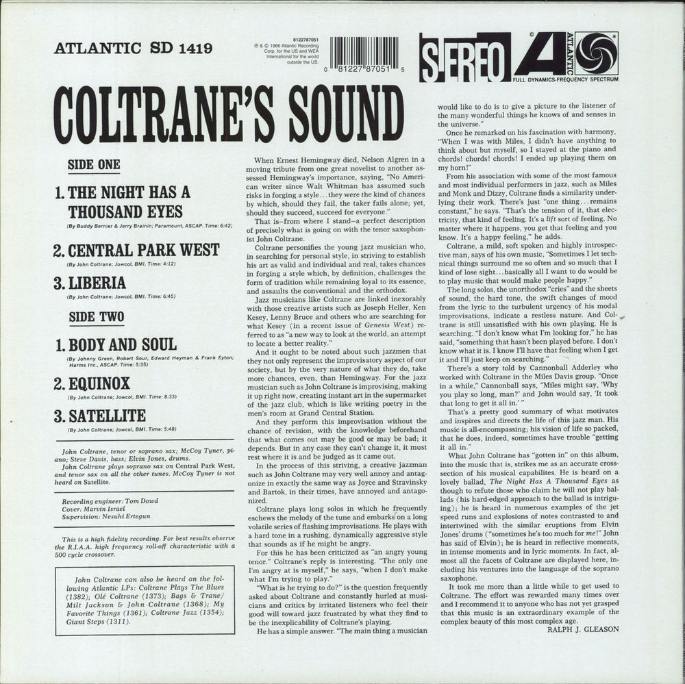 John Coltrane Coltrane's Sound US vinyl LP album (LP record) 081227870515