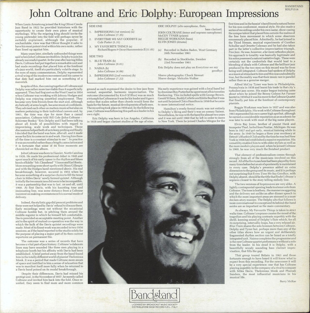 John Coltrane European Impressions Italian vinyl LP album (LP record)