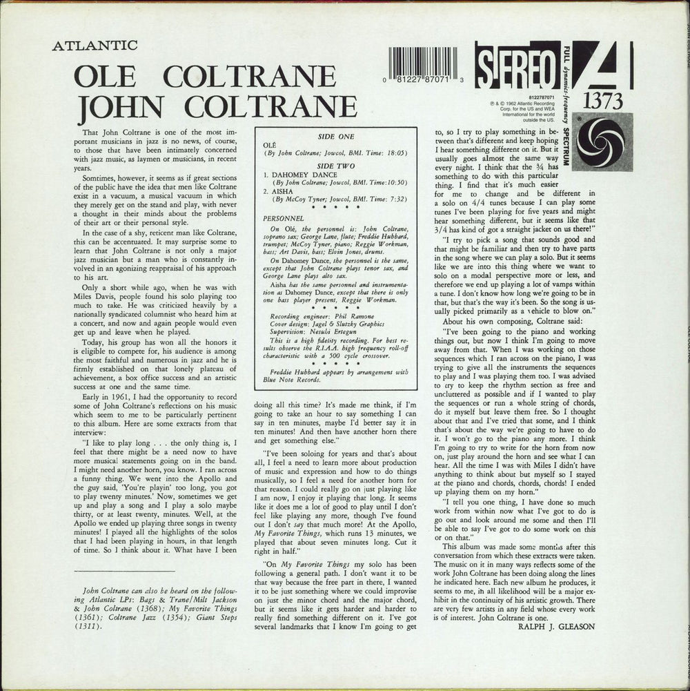 John Coltrane Olé Coltrane US vinyl LP album (LP record) 081227870713