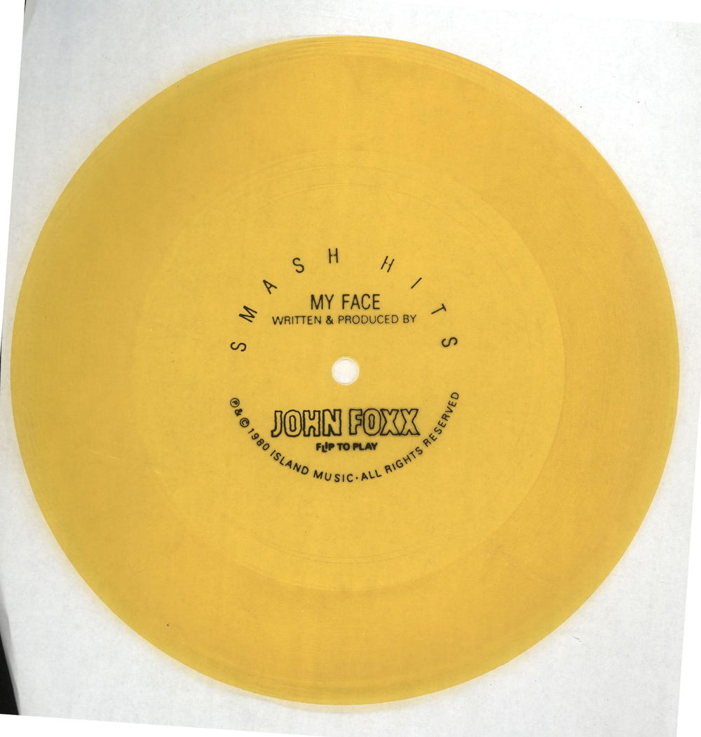 John Foxx My Face - Yellow Flexi UK Promo 7" vinyl single (7 inch record / 45) FLEXI