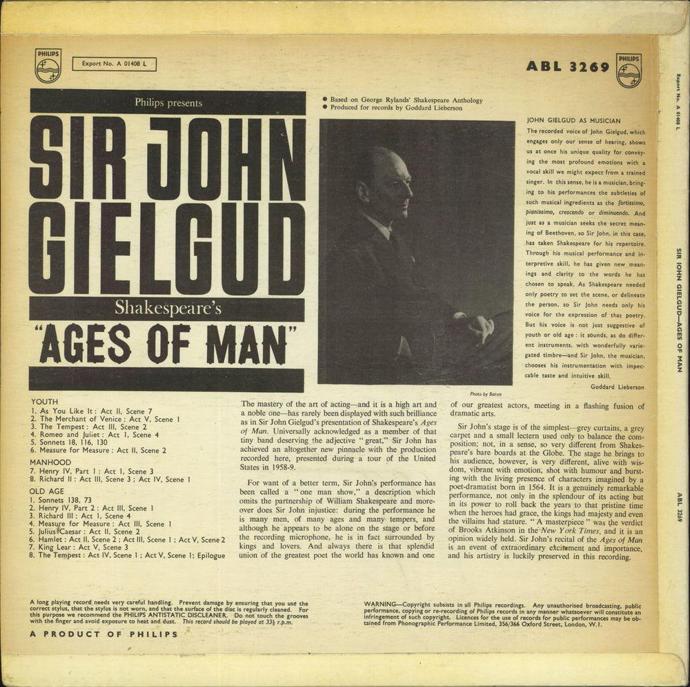 John Gielgud Ages Of Man UK vinyl LP album (LP record)