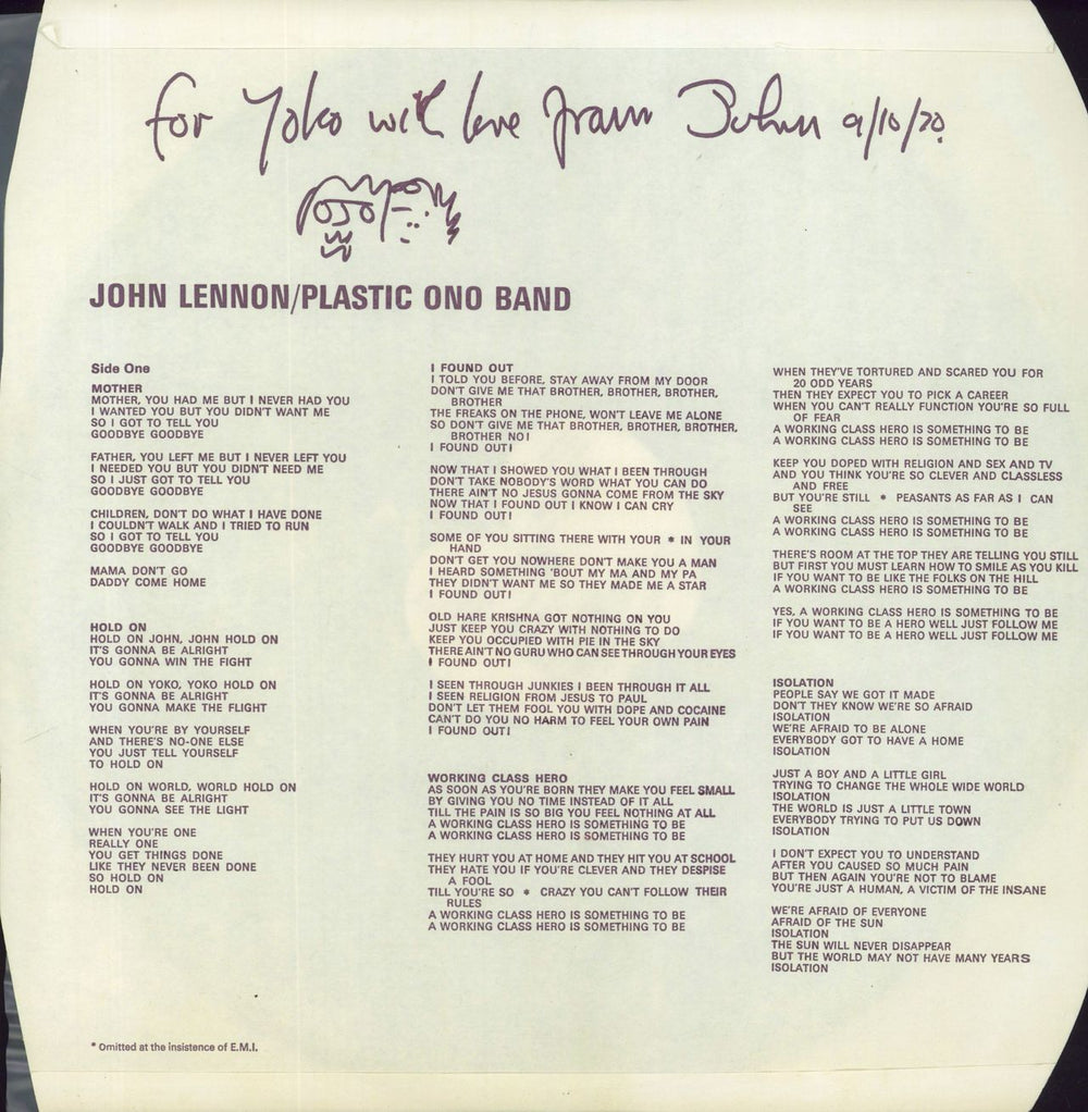 John Lennon John Lennon / Plastic Ono Band - 1st - Price Stickered UK vinyl LP album (LP record)