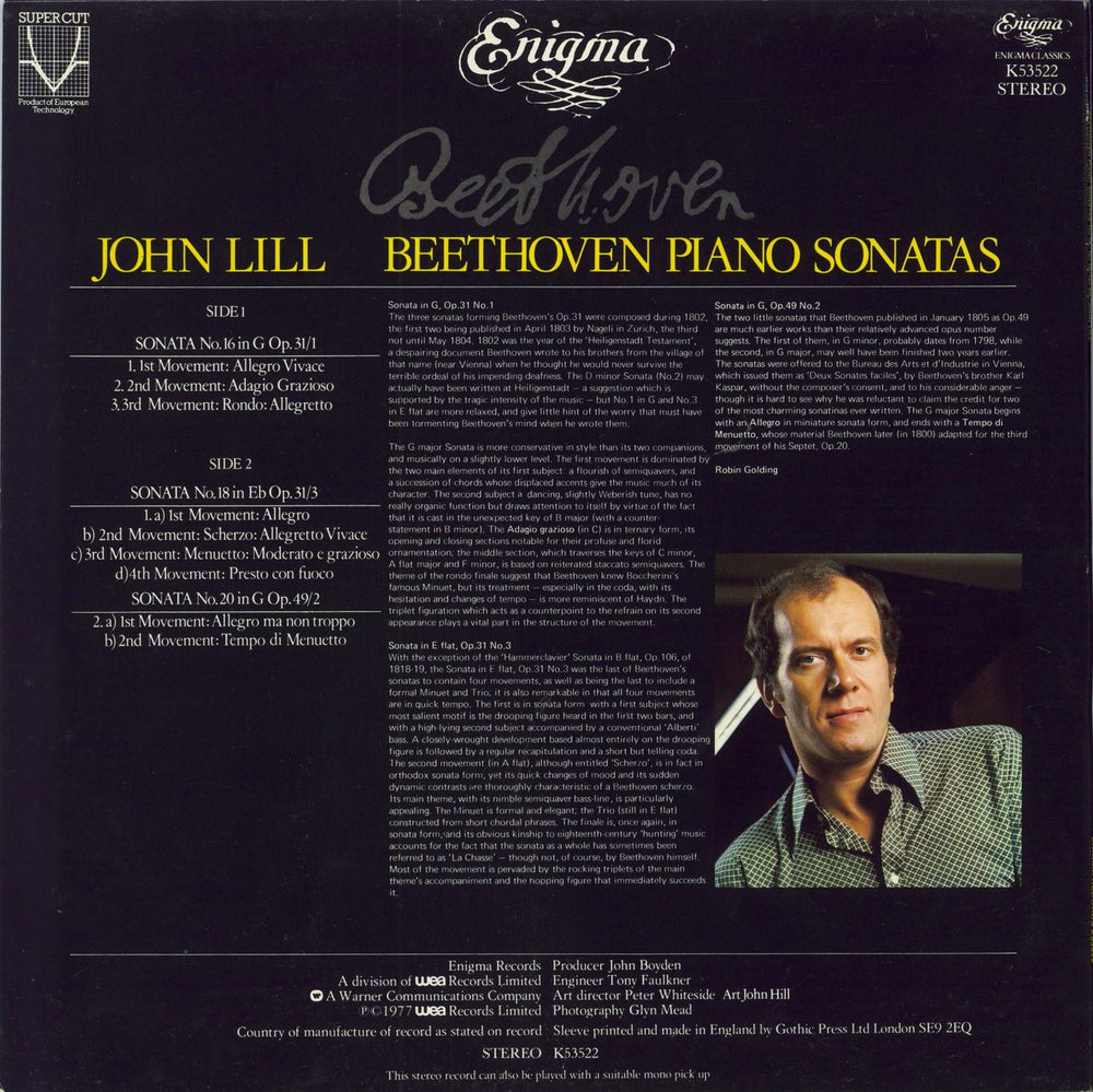 John Lill Beethoven Piano Sonatas UK vinyl LP album (LP record)