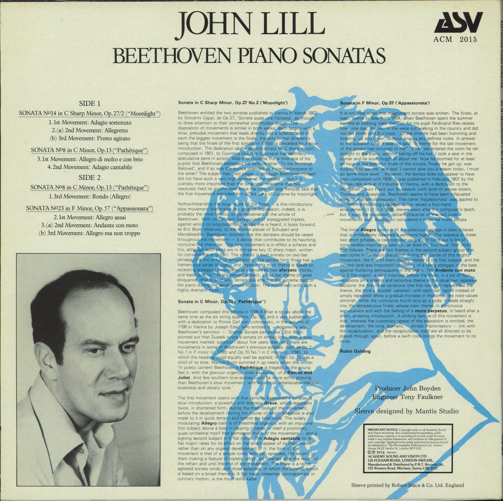 John Lill Beethoven Piano Sonatas UK vinyl LP album (LP record)