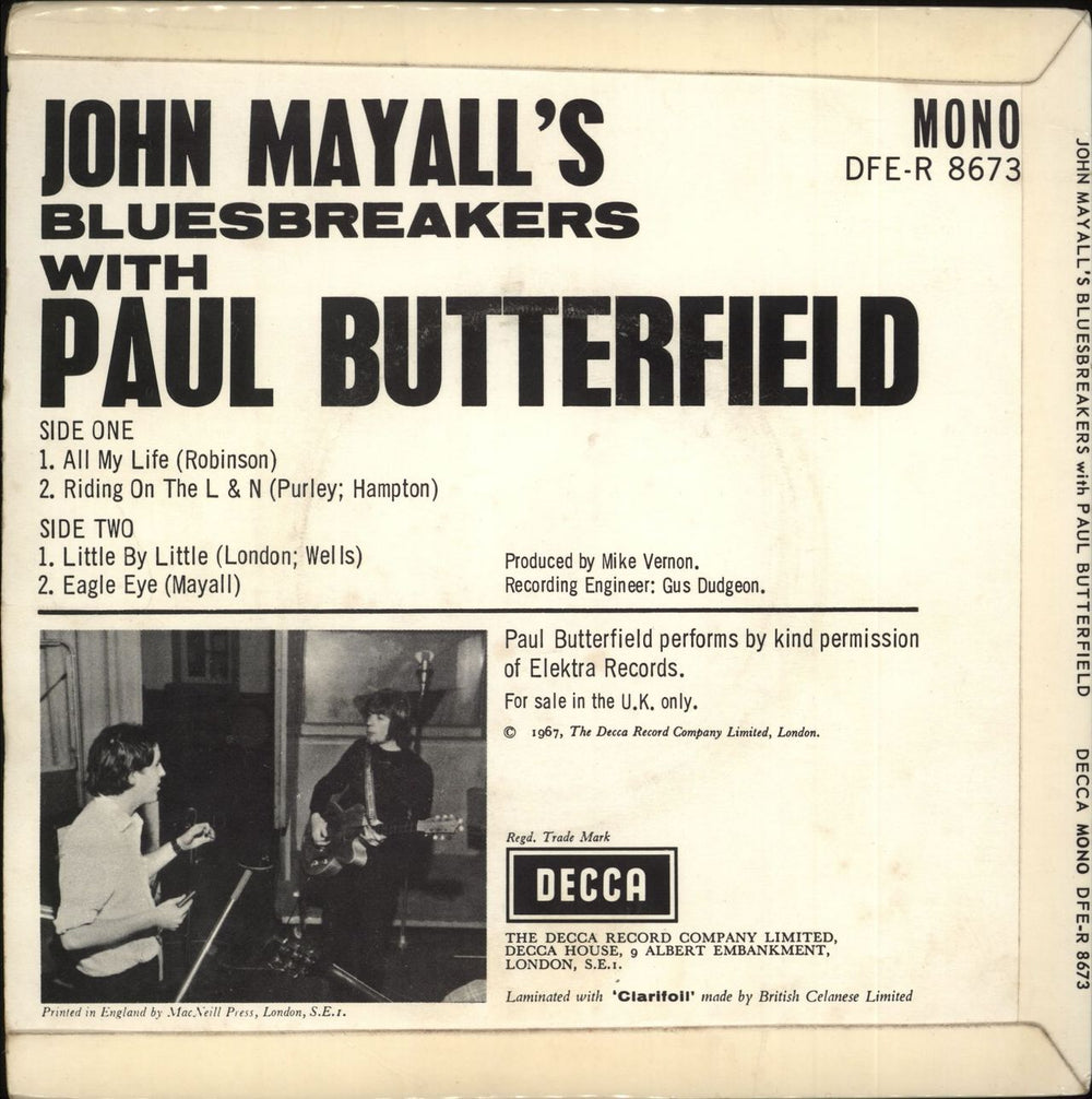 John Mayall John Mayall's Bluesbreakers + P/S - VG UK 7" vinyl single (7 inch record / 45)