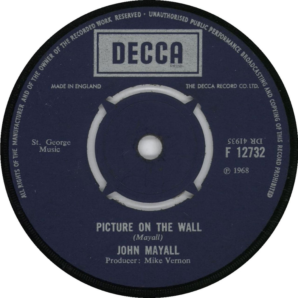 John Mayall Picture On The Wall UK 7" vinyl single (7 inch record / 45) JOM07PI188624