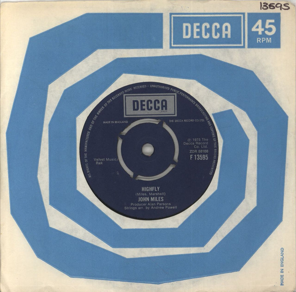 John Miles Highfly UK 7" vinyl single (7 inch record / 45) F13595