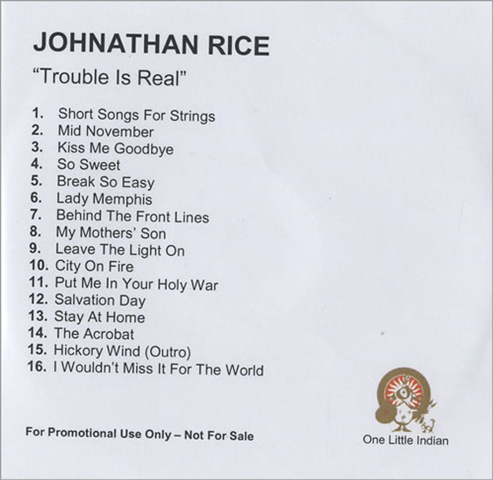 Johnathan Rice Trouble Is Real UK Promo CD-R acetate CD-R ACETATE