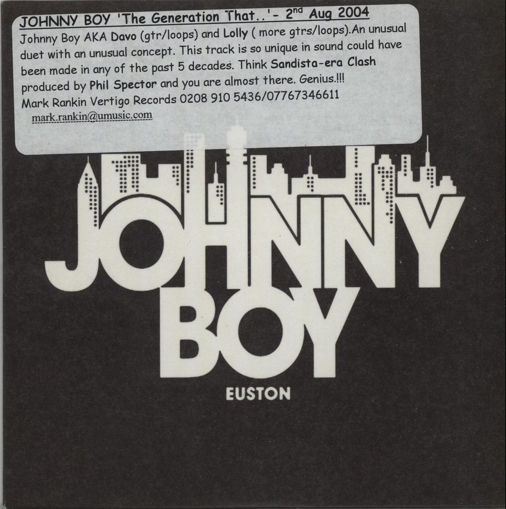 Johnny Boy You Are The Generation That Bought More Shoes And You Get What You Deserve UK Promo CD single (CD5 / 5") JOHNNYCJ1