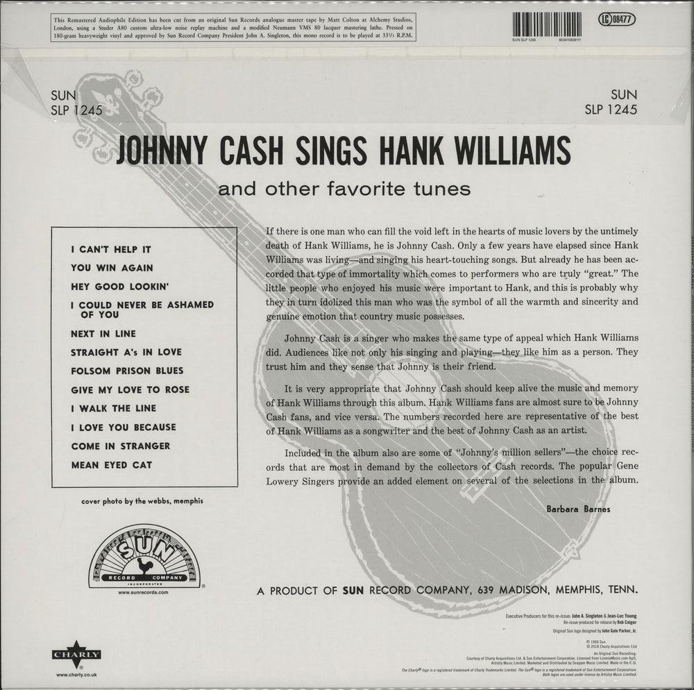 Johnny Cash Johnny Cash Sings Hank Williams - 180g UK vinyl LP album (LP record) 803415828111