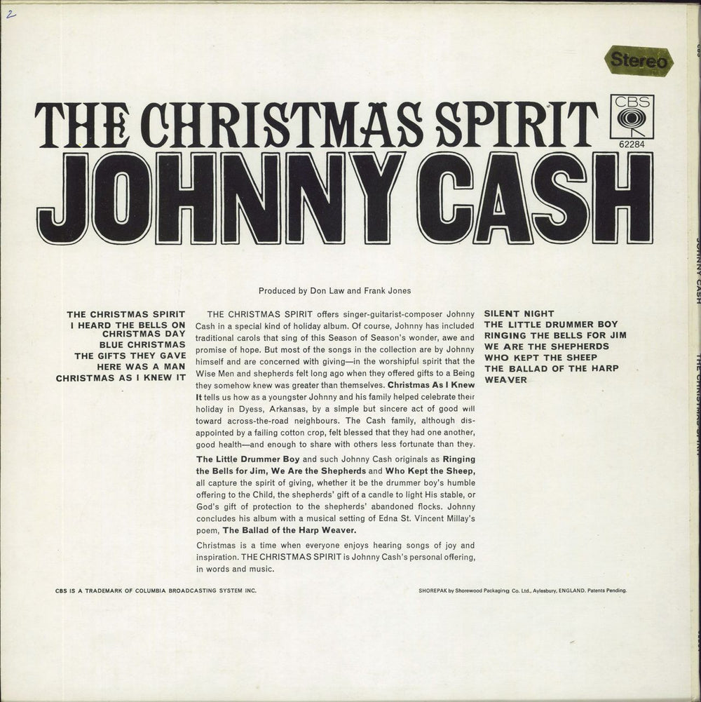 Johnny Cash The Christmas Spirit UK vinyl LP album (LP record)