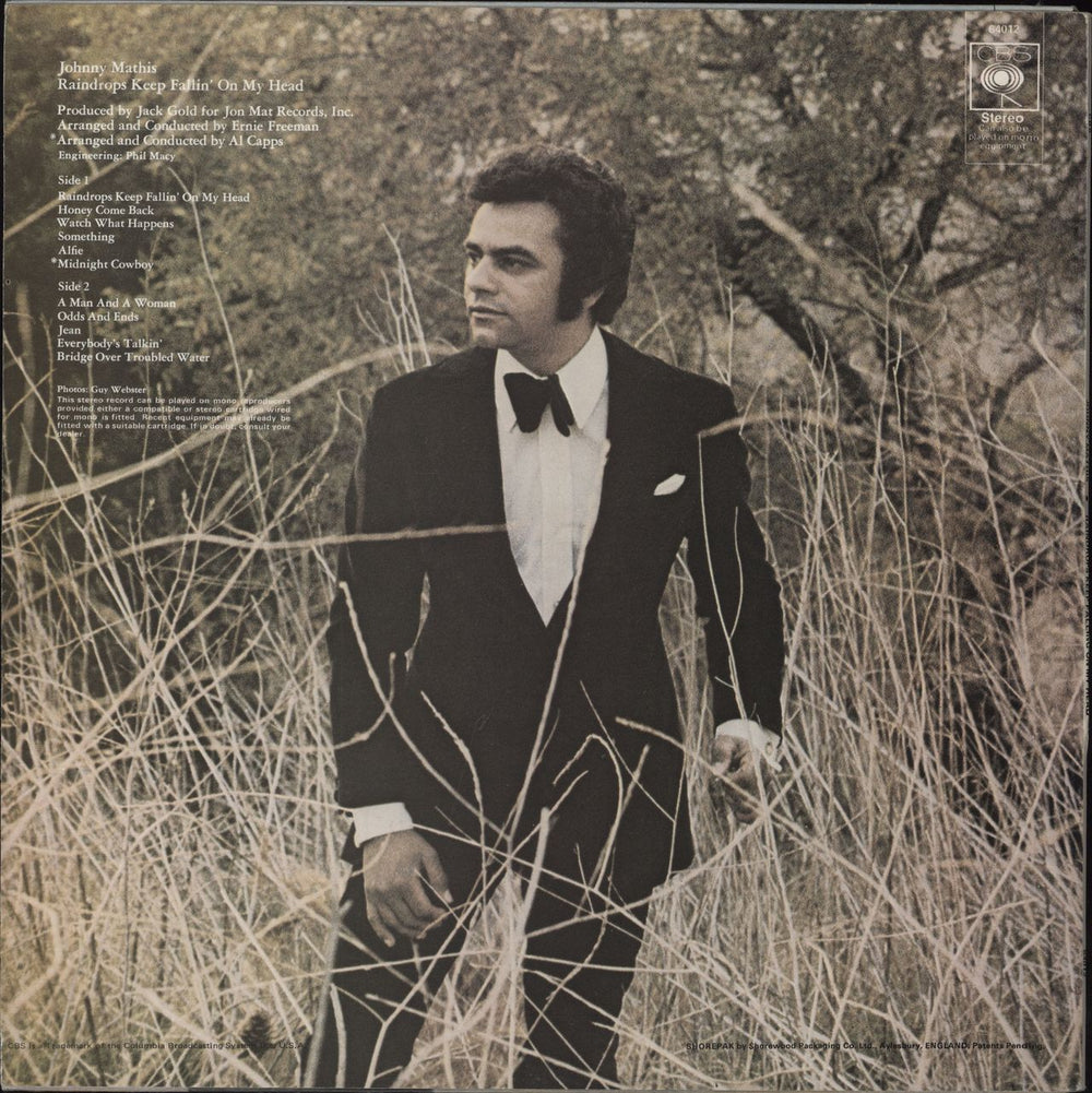 Johnny Mathis Raindrops Keep Fallin' On My Head UK vinyl LP album (LP record)