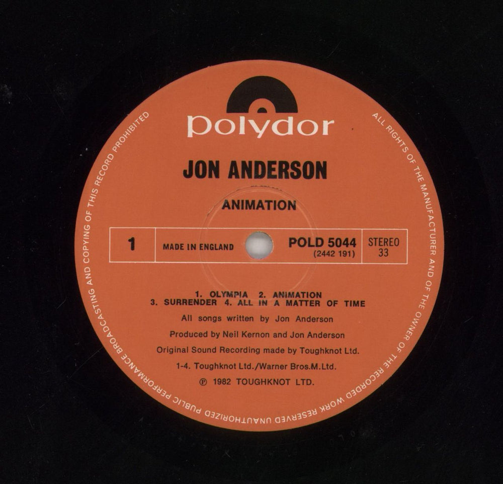 Jon Anderson Animation UK vinyl LP album (LP record) JONLPAN245730