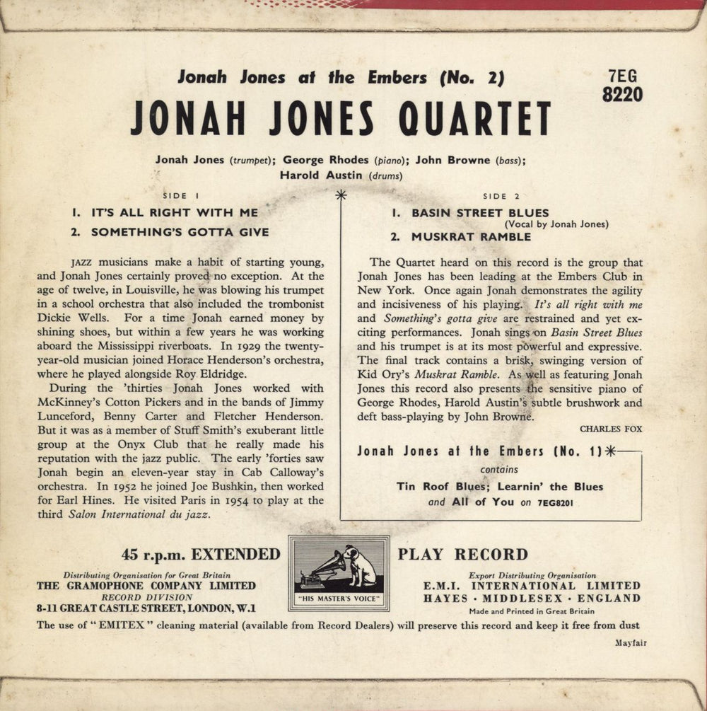 Jonah Jones Jonah Jones At The Embers No2 UK 7" vinyl single (7 inch record / 45)