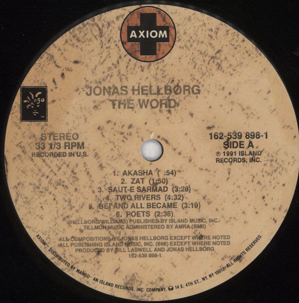 Jonas Hellborg The Word - EX US vinyl LP album (LP record) KV8LPTH824401