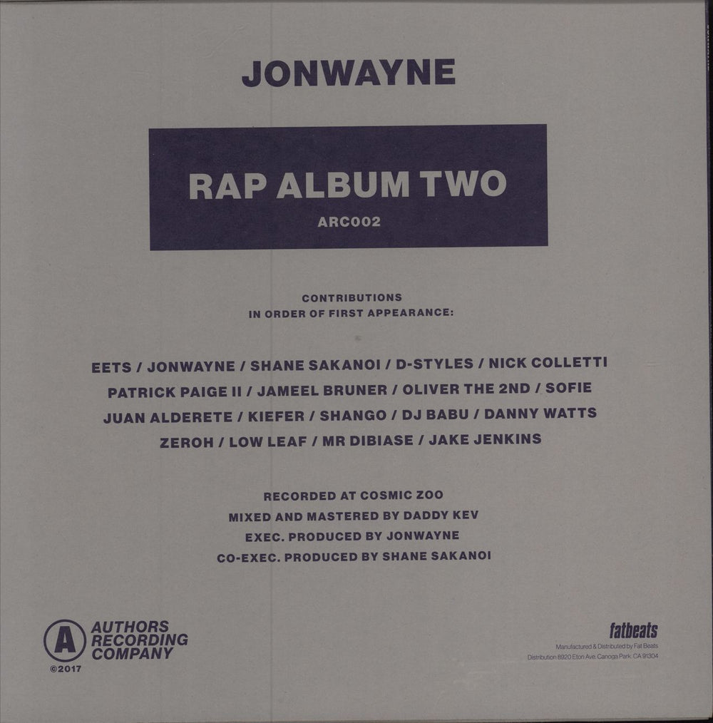 Jonwayne Rap Album Two US vinyl LP album (LP record)