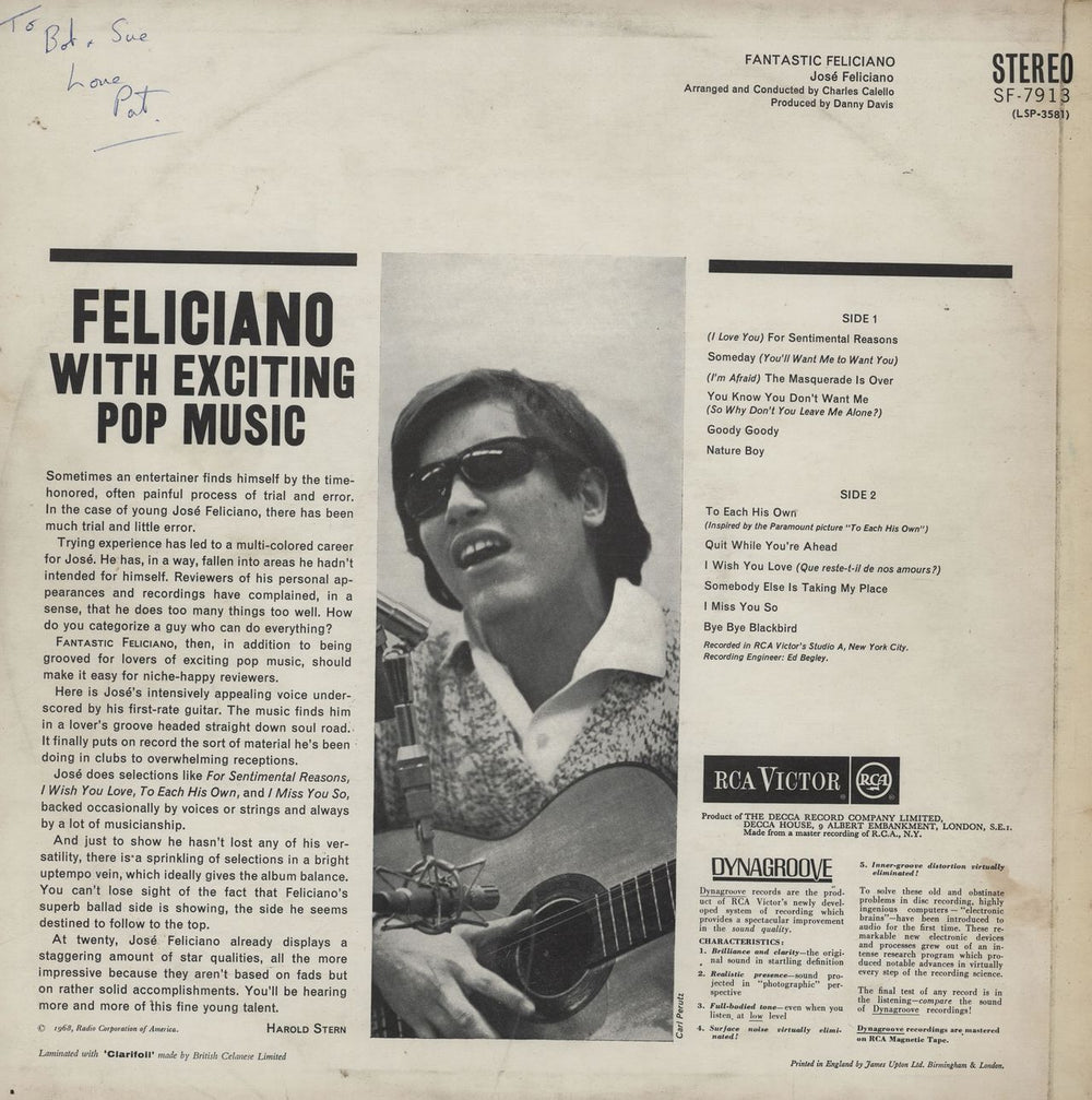 José Feliciano Fantastic Feliciano UK vinyl LP album (LP record)