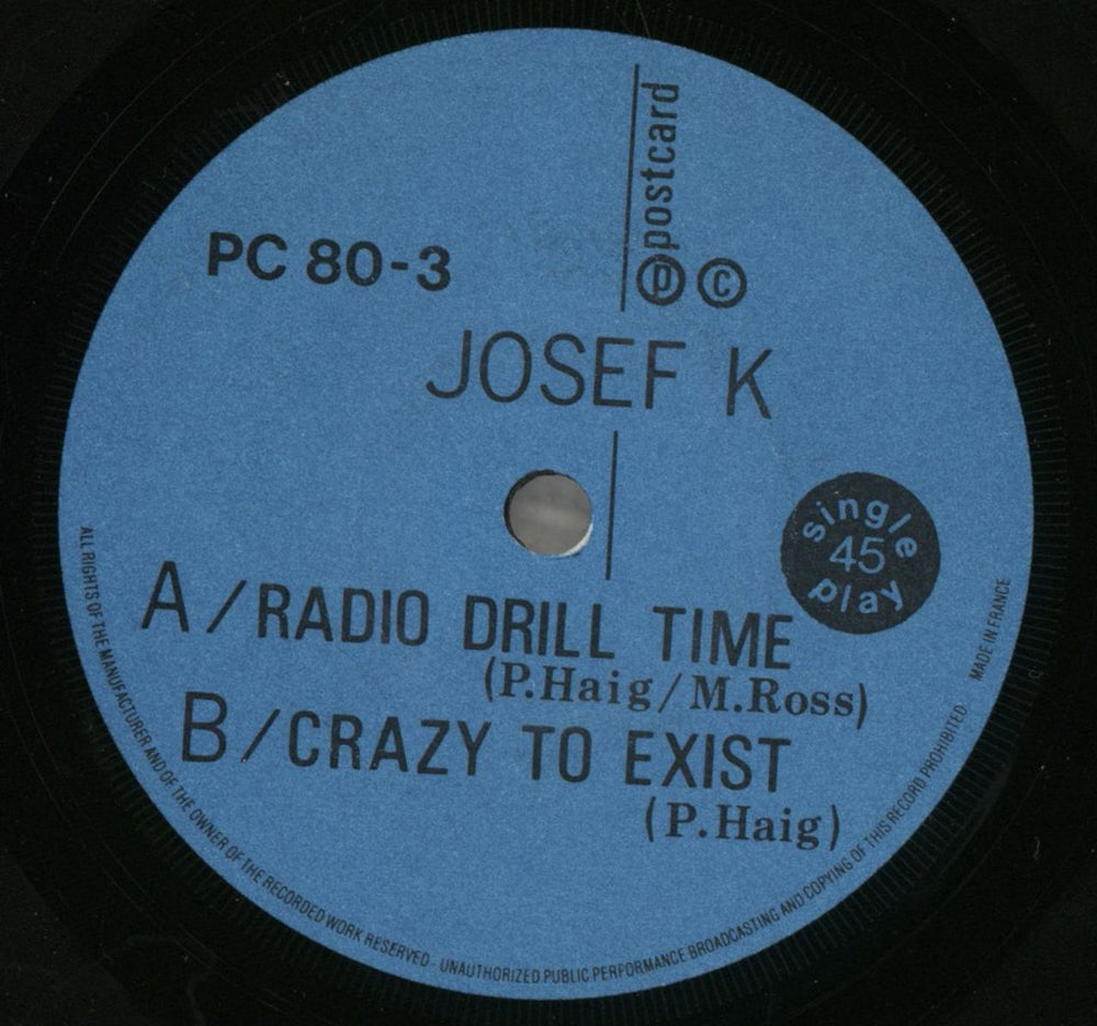 Josef K Radio Drill Time - 1st - P/S UK 7" vinyl single (7 inch record / 45) JOS07RA02694