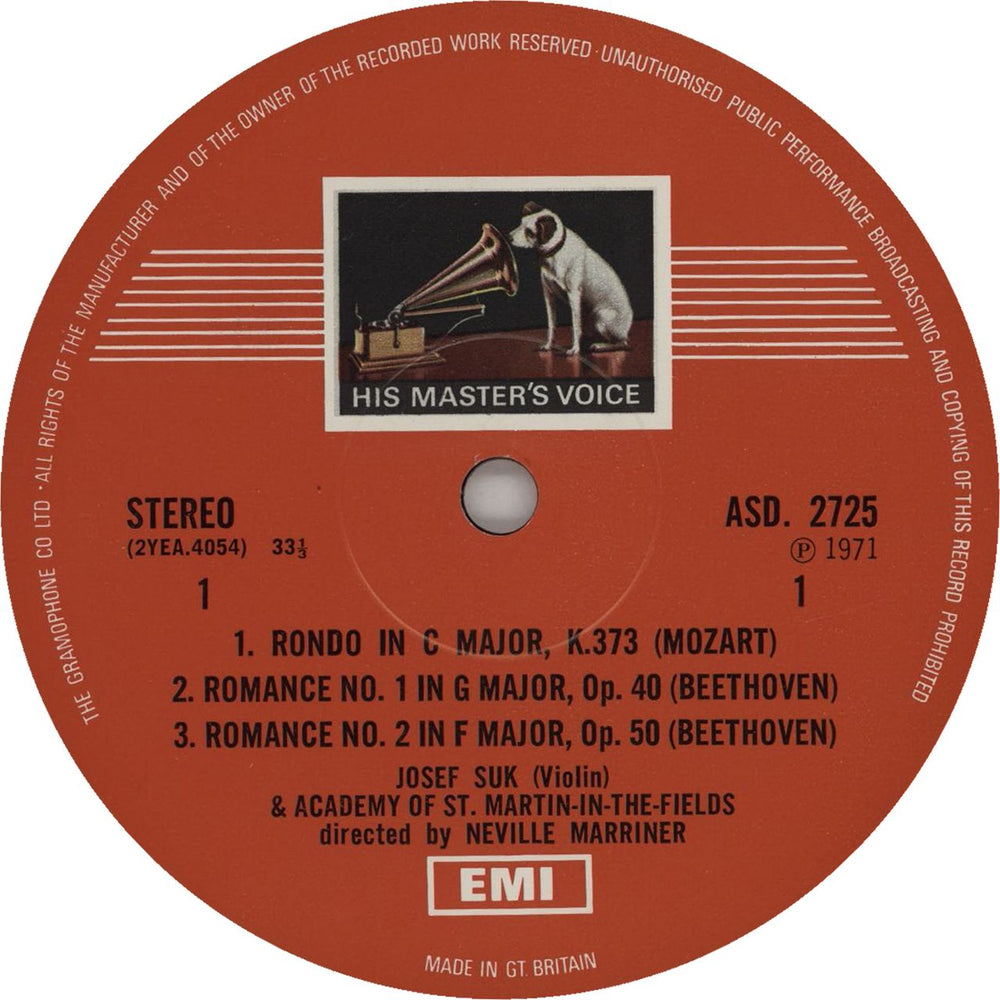 Josef Suk (1929-2011) Beethoven: The Two Romances for Violin & Orch. / Schubert: Rondo in A / Mozart: Adagio & Rondo in C UK vinyl LP album (LP record)