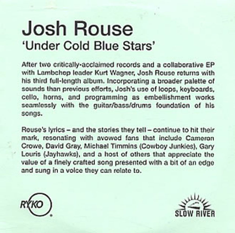 Josh Rouse Under Cold Blue Stars UK Promo CD-R acetate CD-R ACETATE