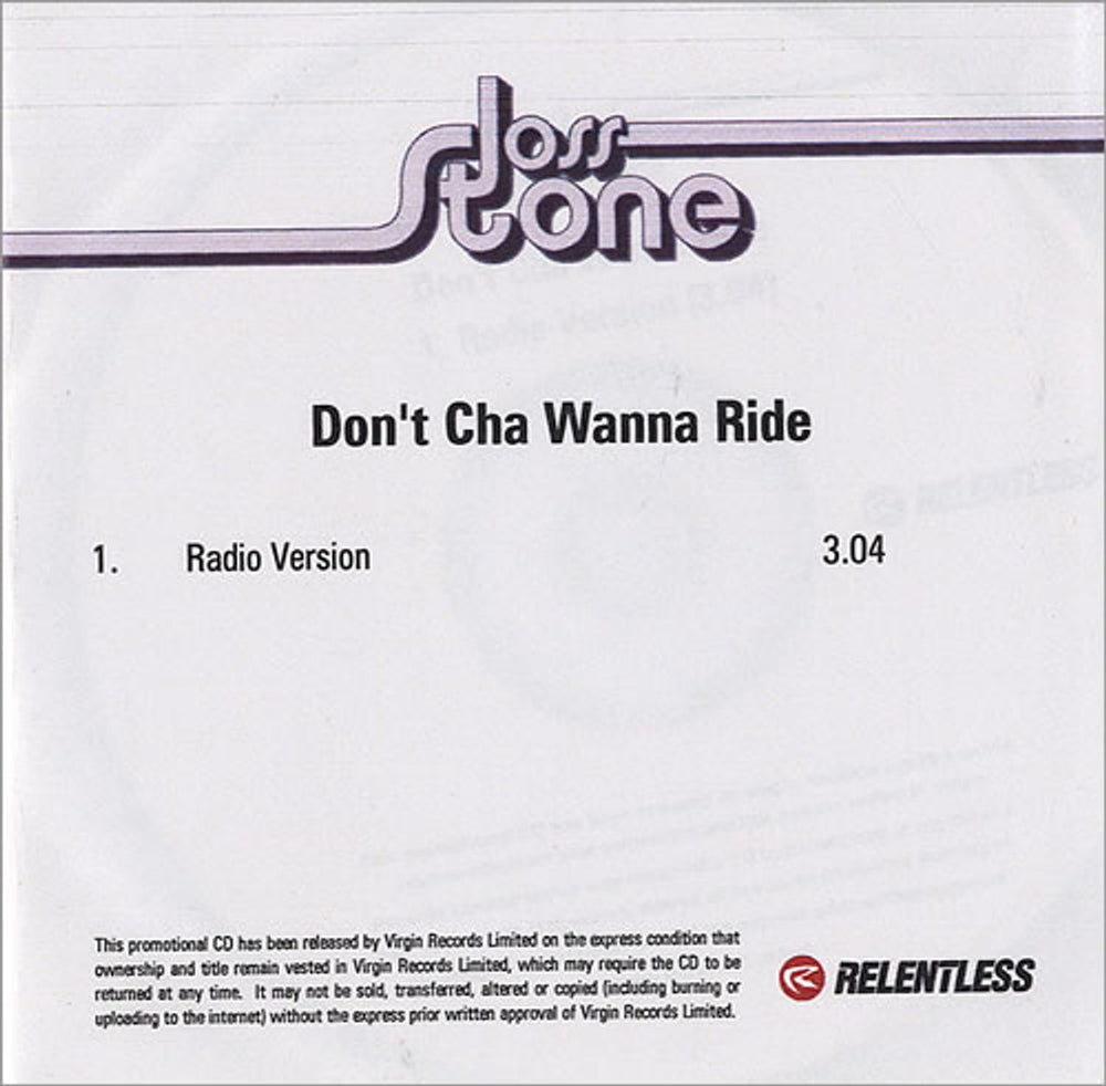 Joss Stone Don't Cha Wanna Ride UK Promo CD-R acetate CD-R