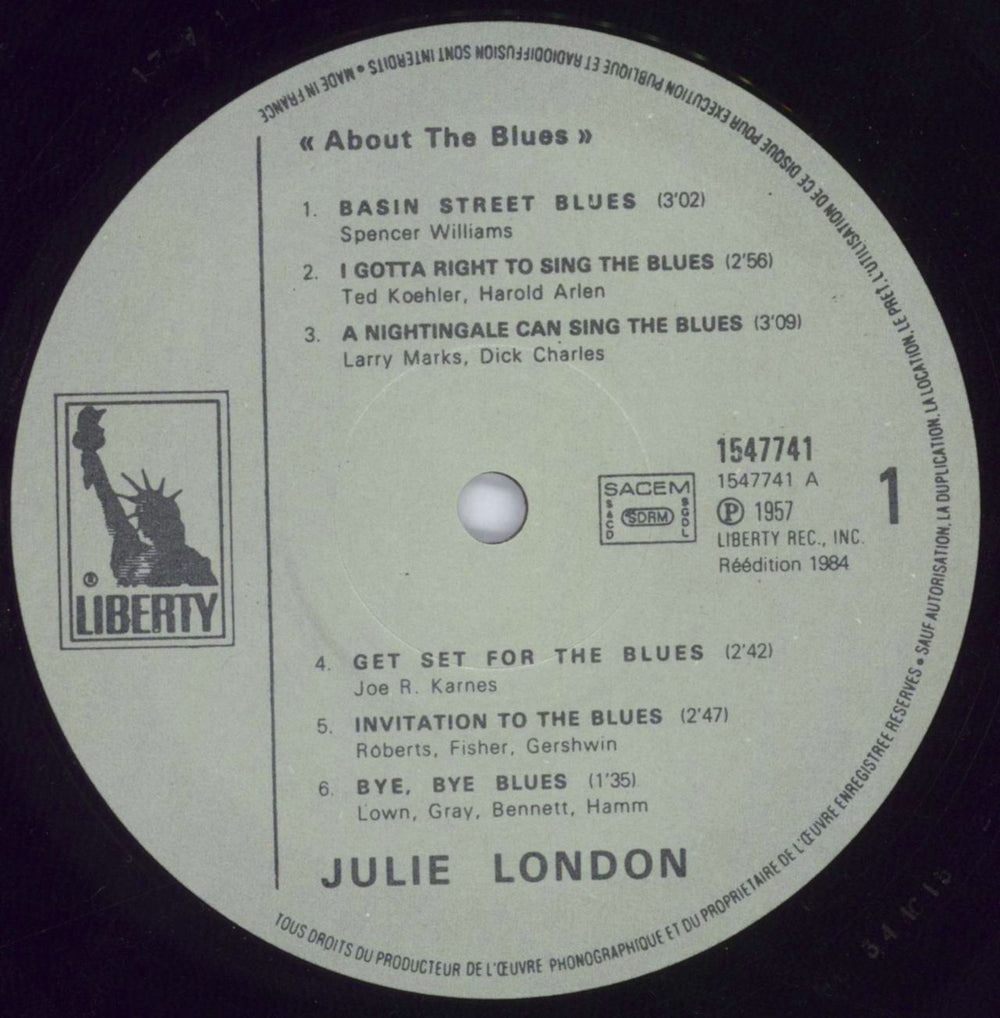 Julie London About The Blues French vinyl LP album (LP record) JLOLPAB829434