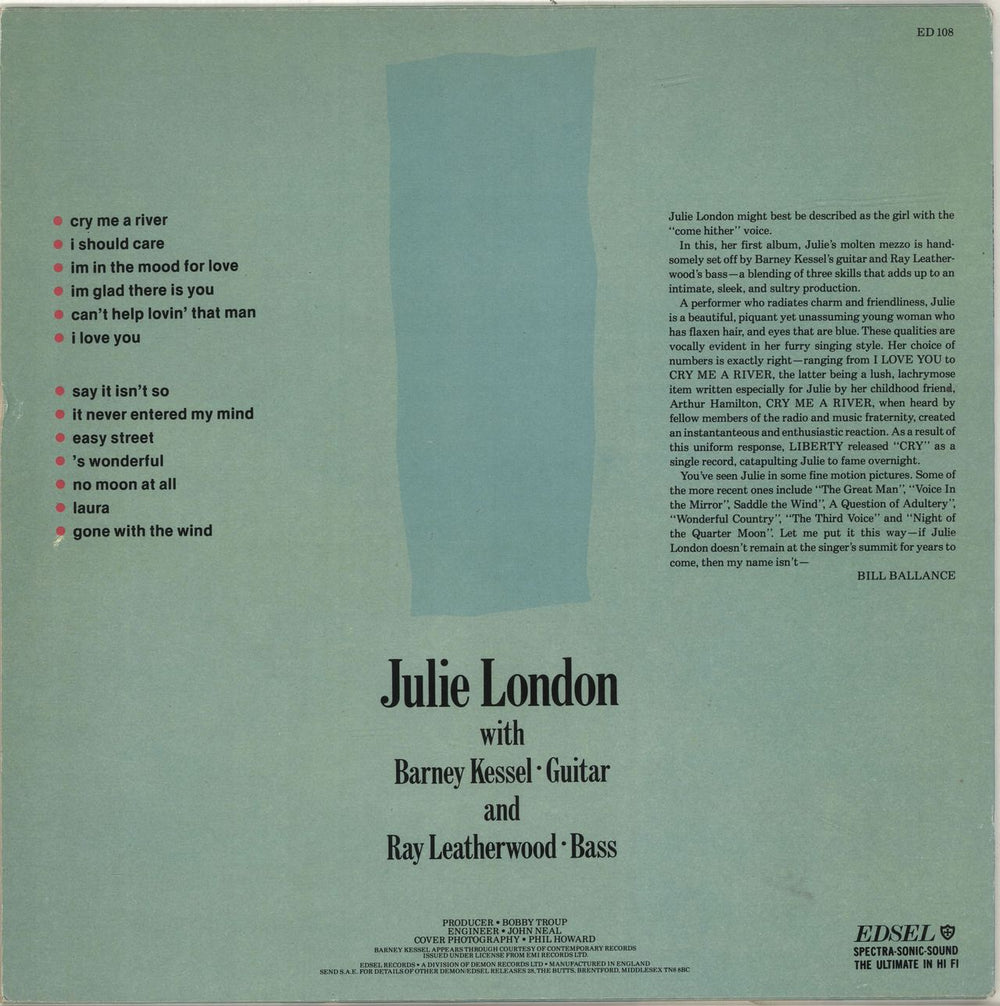 Julie London Julie Is Her Name UK vinyl LP album (LP record)