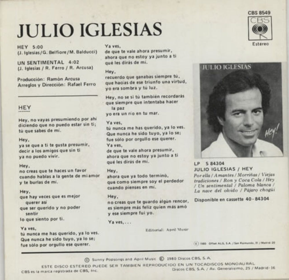 Julio Iglesias Hey Spanish Promo 7" vinyl single (7 inch record / 45) IGL07HE614781