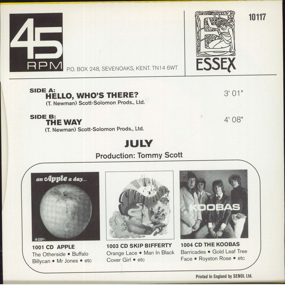 July Hello Who's There? UK 7" vinyl single (7 inch record / 45)