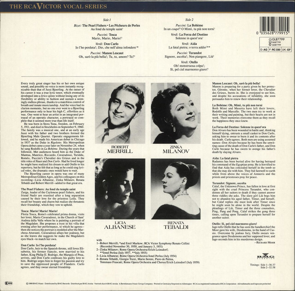 Jussi Björling The Pearl Fishers Duet German vinyl LP album (LP record) J54LPTH711122