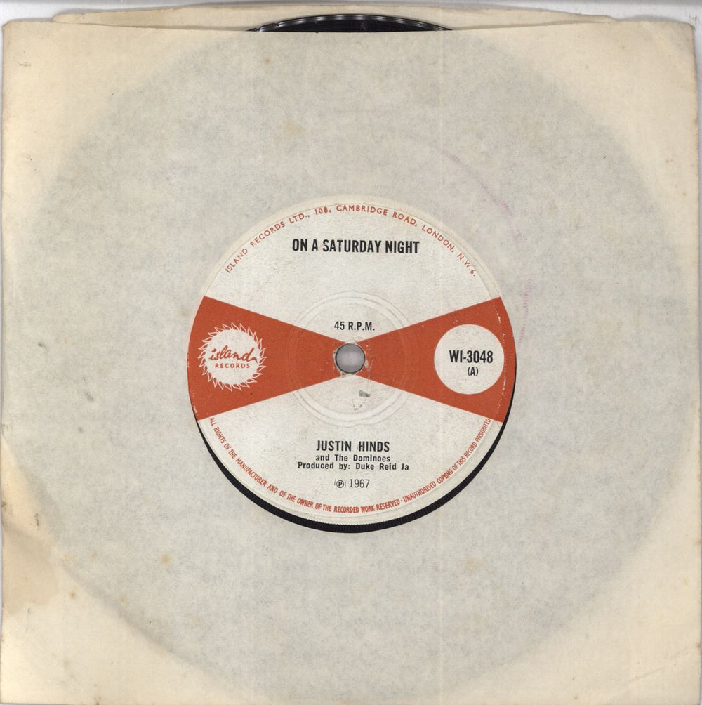 Justin Hinds & The Dominoes On A Saturday Night UK 7" vinyl single (7 inch record / 45) WI-3048