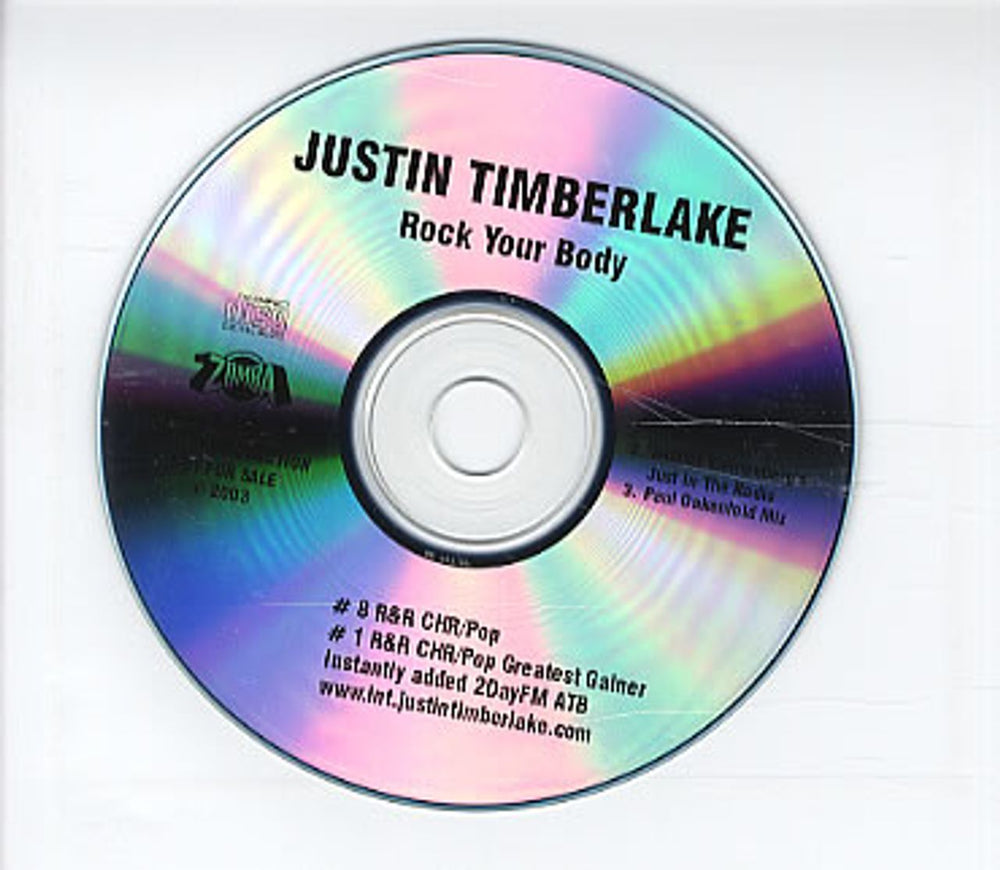 Justin Timberlake Rock Your Body Australian Promo CD-R acetate CD-R ACETATE